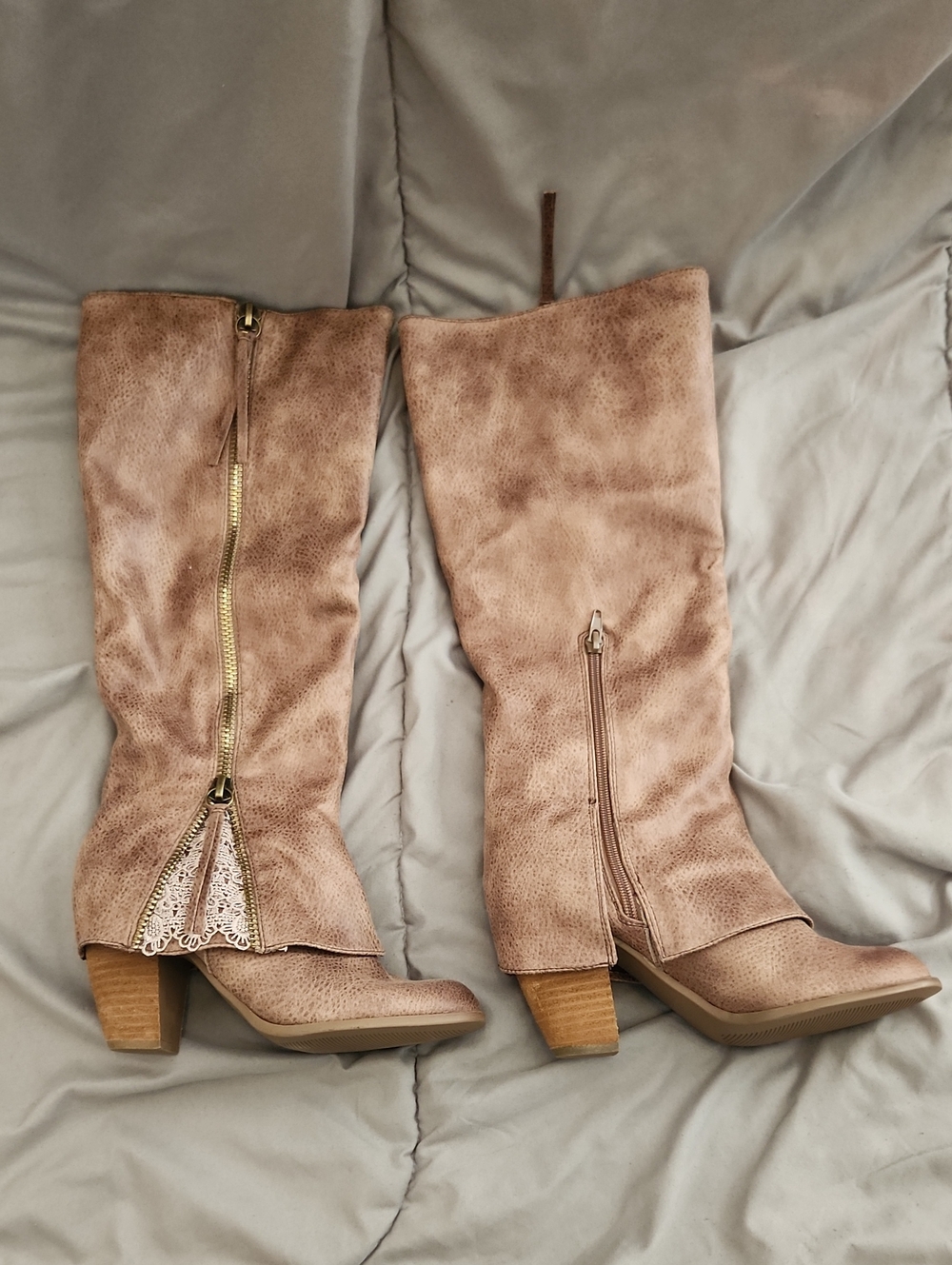 Not Rated Taupe Knee High Block Heel Boots